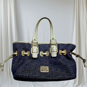 Dooney & Bourke Purse Chiara Navy Blue Gold Bag Handbag Shoulder Tote CLEAN DB